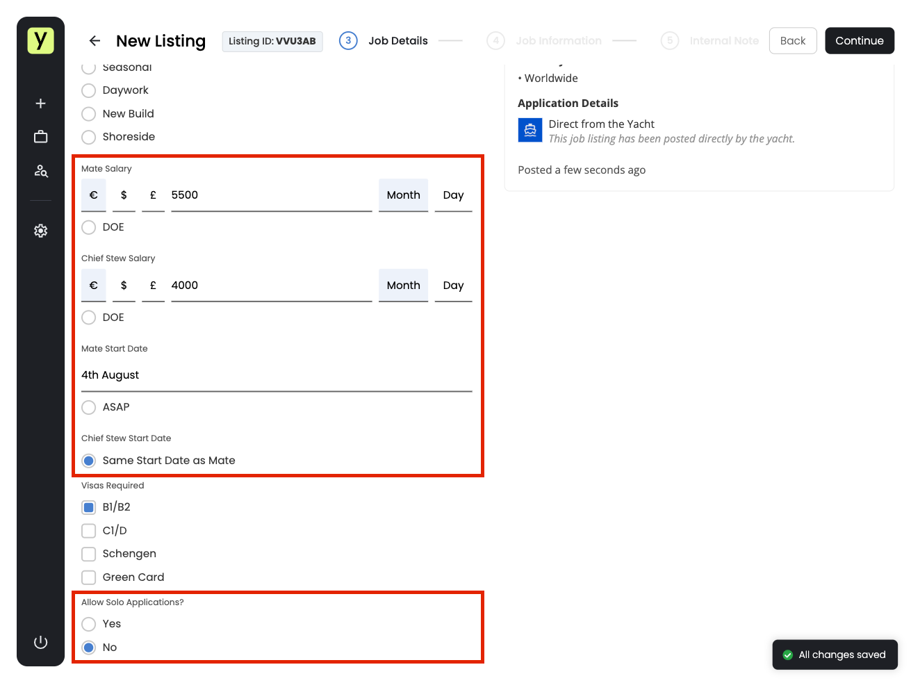 Job Details: Set Salary and Start Dates